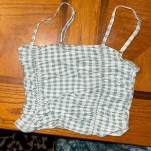 Hollister XS square neck mint gingham ruched crop cami tank